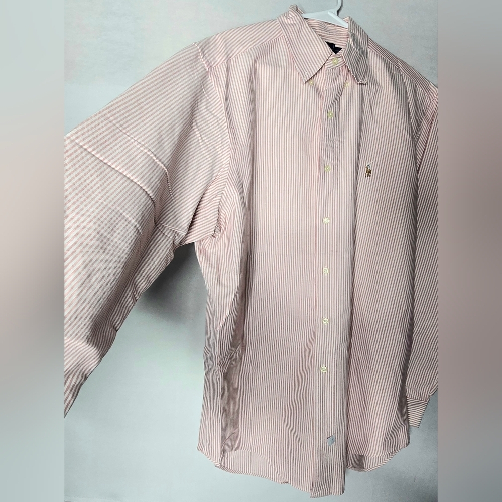 Polo Ralph Lauren Pink Oxford Button Up Shirt Mens L Custom Fit Flesh Pony 16-33 - Picture 3 of 8